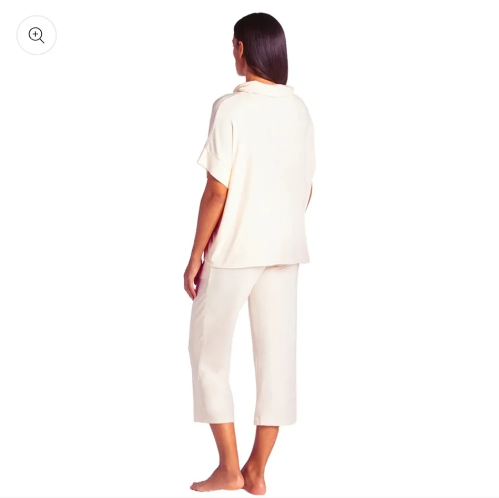 Ultra Soft Dream Jersey Cowl Neck Lounge Set in Cream Size Large